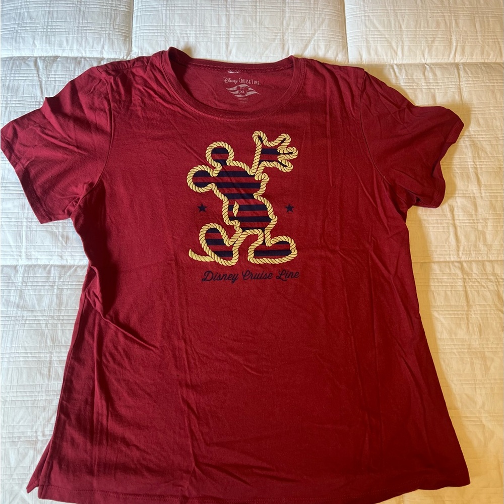 Disney Cruise Line T-Shirt XL Extra Large Mickey Rope Nautical Red Tee